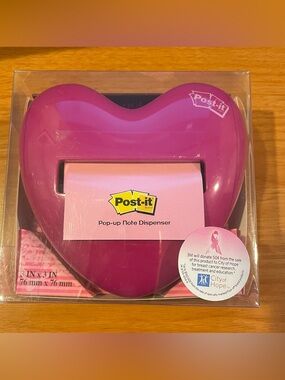 Post-it Pop-up Notes Dispenser HEART Shape with 3” Square Notes 90 Sheets Pink